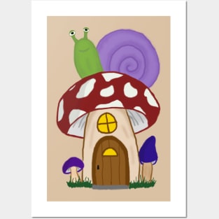 Mushroom house with snail Posters and Art